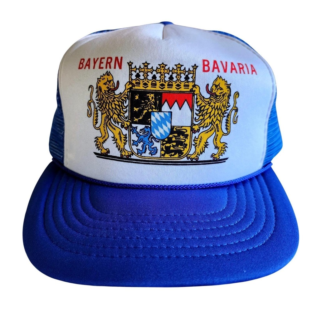 Vintage 80s Bayern Bavaria Coat of Arms Blue Trucker Snapback Hat Taiwan